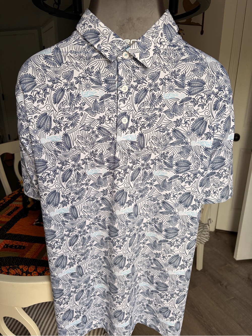 Puma White & Navy Floral Print Polo